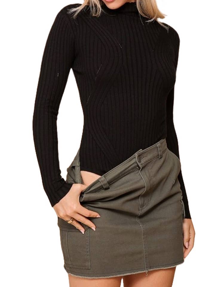 Long Sleeve Sweater Ribbed Knit Bodysuit for wholesale by Vanilla Monkey