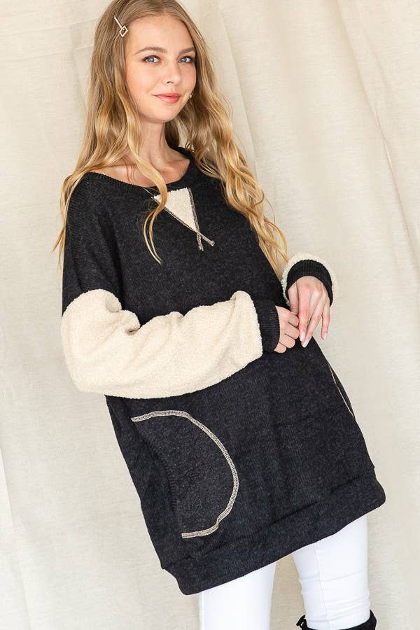 JADE BY JANE - Wholesale Tunic Sweater - Women's - Teddy Sleeve Sweater Top - KRT11707