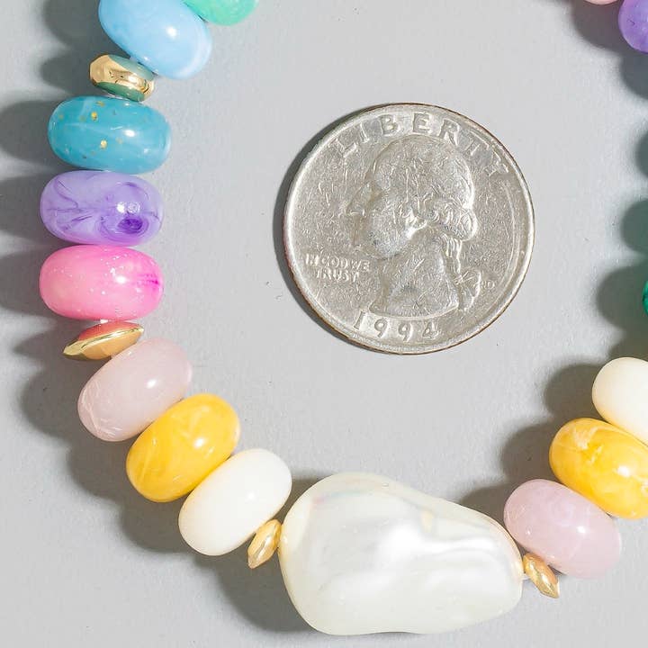 The Looks by Fame Accessories - Wholesale Beaded Bracelet - Wide Marble Resin And Disc Beaded Bracelet2