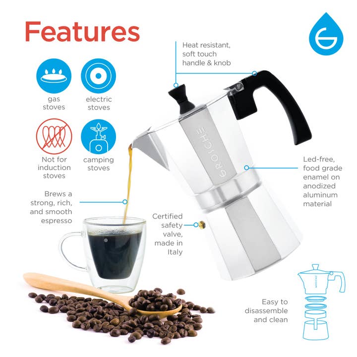 GROSCHE International - Vendita all'ingrosso Caffettiere - Macchina per caffè espresso da piano cottura GROSCHE MILANO - Argento
