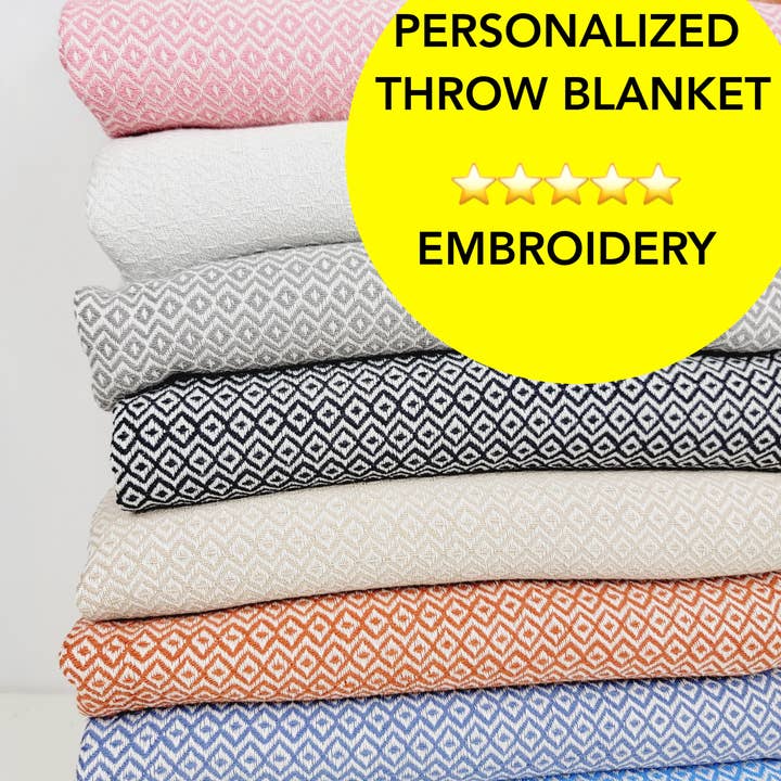 EBRU Home - Wholesale Throw Blanket - Customized Cotton Woven Throw blanket, 36x68" holiday gift