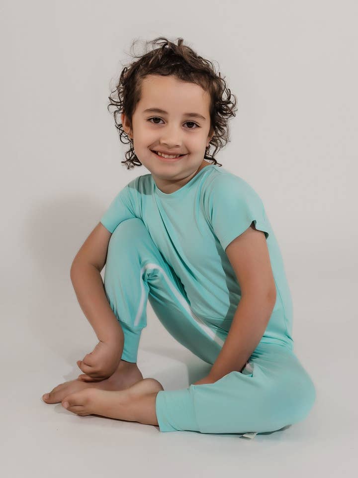 Mint Bamboo Lyocell Romper with G-Tube Access for wholesale by Zipease