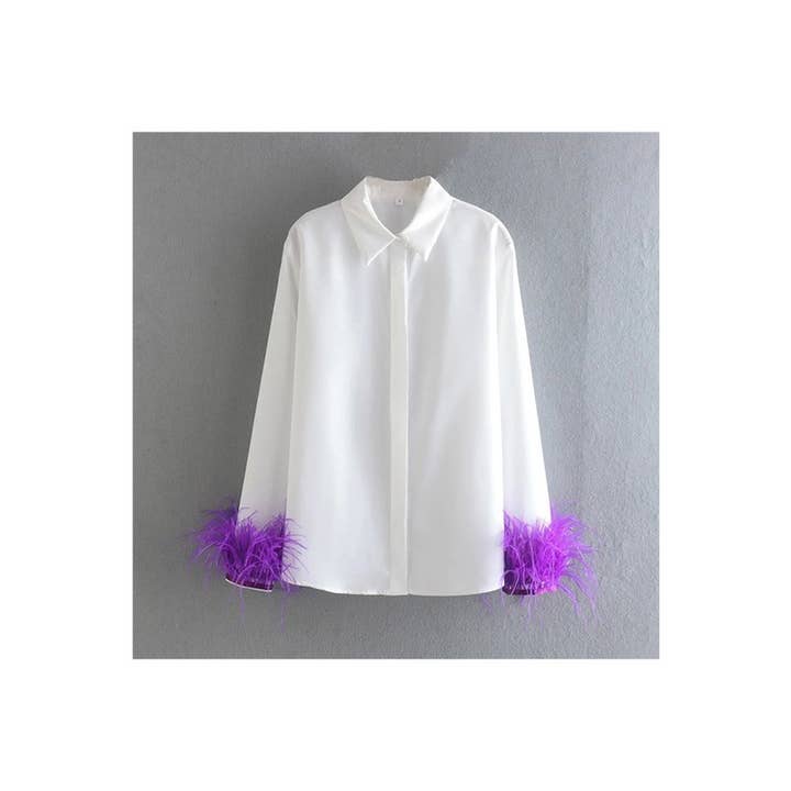 Paperdoll - Wholesale Button Down Shirt - Women's - Woman Long Sleeve Feather Top 7