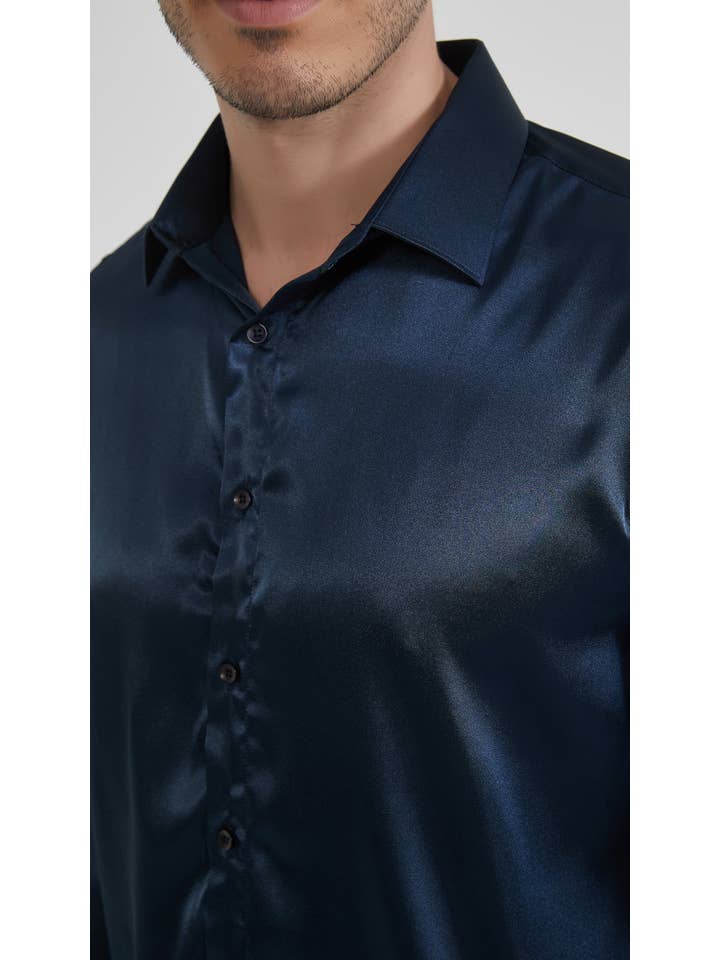Yves Enzo - Wholesale Button Down Shirt - Men's - Satin shirt - Navy1