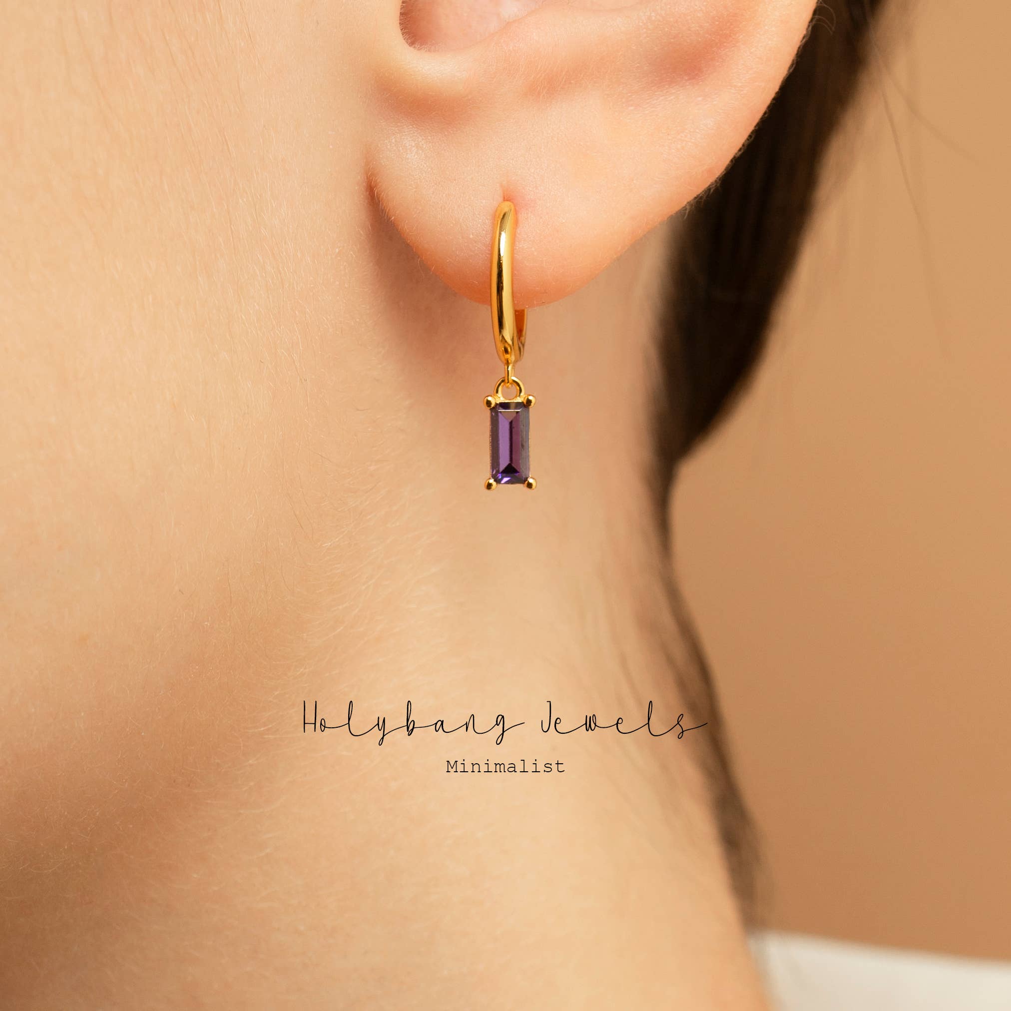 HolyBang Jewels - Vente Petits anneaux - BOUCLES D'OREILLES PENDANTES EN AMÉTHYSTE TAILLE BÉGUETTE - E-HT1508AMETHYST1