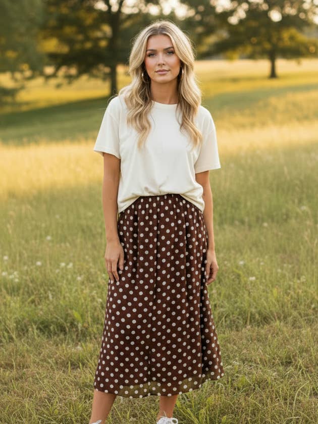 VR401 BROWN DOT MESH SKIRT (7 PIECE- WOMEN) for wholesale by VARSITY RODEO