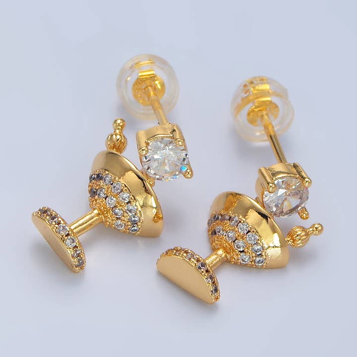 Clous à clous pour boisson alcoolisée à martini en or 24 carats et pavés de zircone cubique | AD728 pour la vente par Aim Eternal