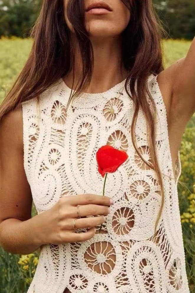 Apricot Irregular hem Crochet Tank Top for wholesale on Faire2