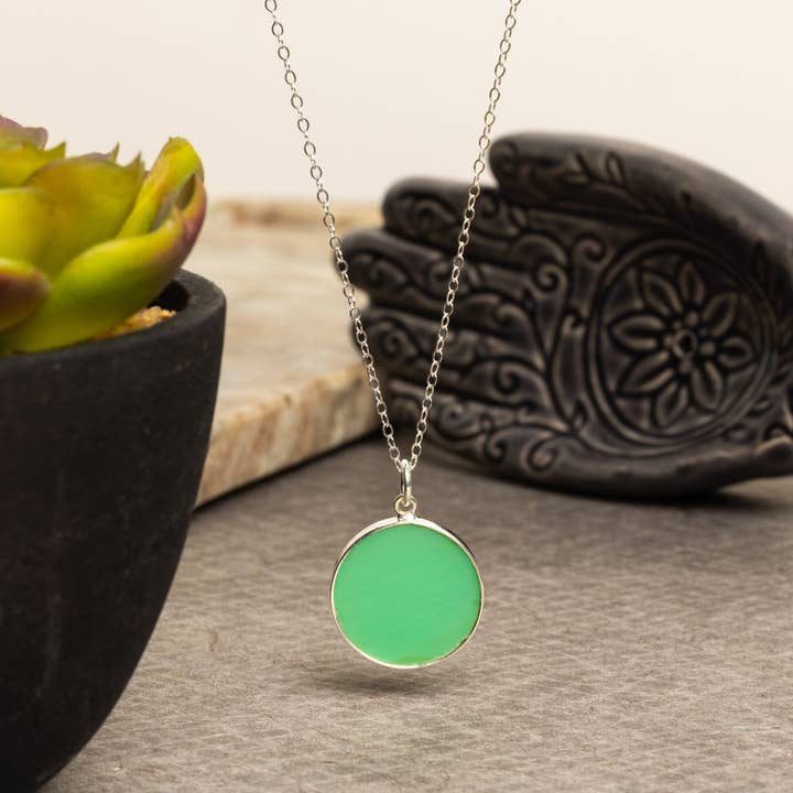 Chrysoprase Necklace on 925 Sterling Silver Cable Chain for wholesale by Soul & Little Rose