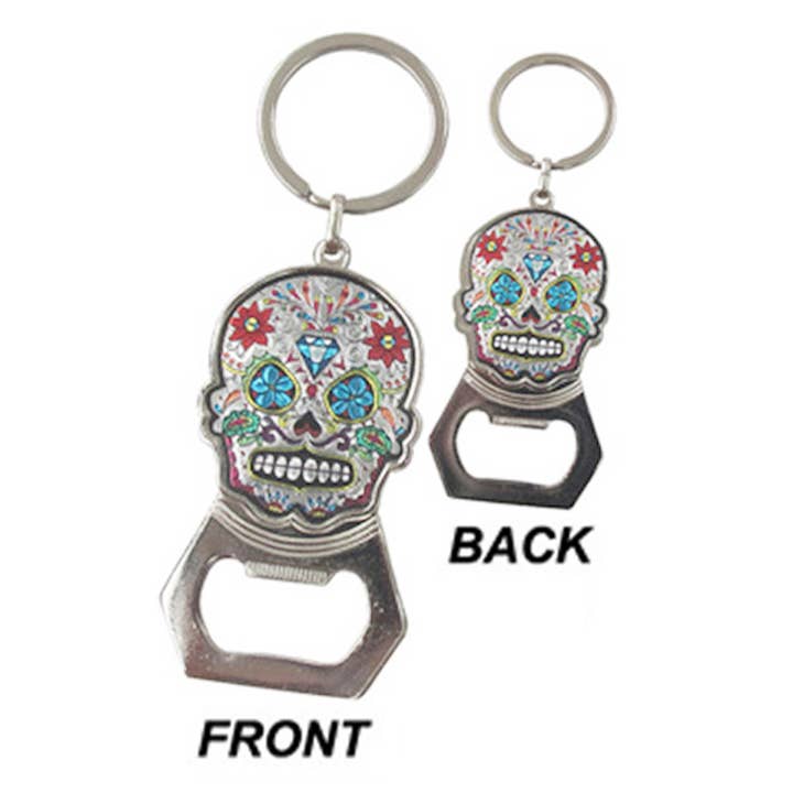 Cap Zone - Wholesale Keychain - Unisex - Sugar Skull Engraved Metal Bottle Opener Novelty Key Chain