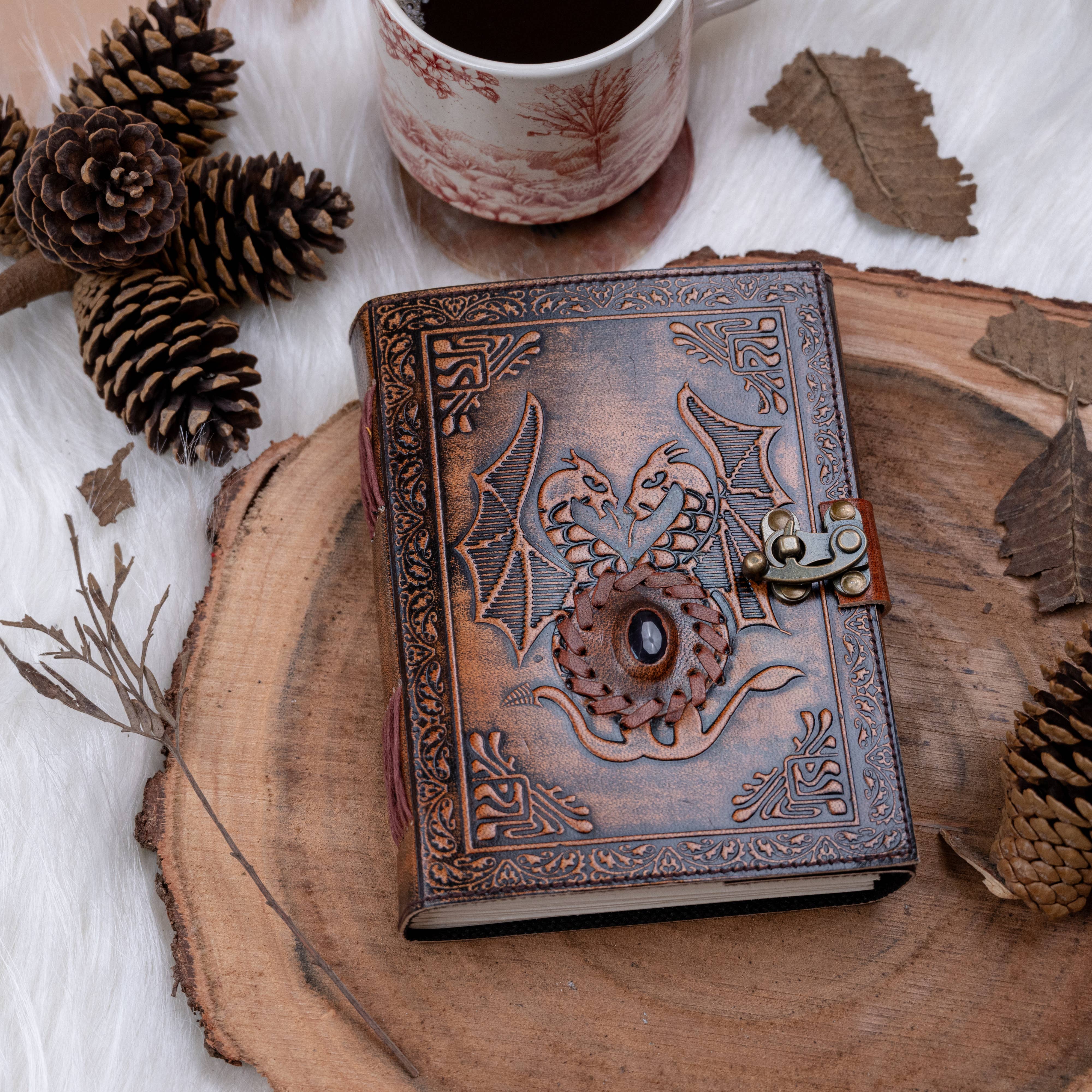 R K Handicrafts and Exporters - Wholesale Journal/Diary - Leather Notebook with Stone Dragon Embossed Travel Journal 3