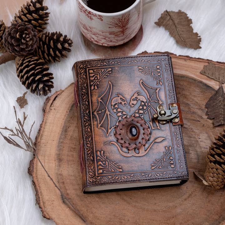 R K Handicrafts and Exporters - Wholesale Journal/Diary - Leather Notebook with Stone Dragon Embossed Travel Journal 3