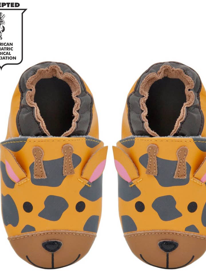 Kimi + Kai Unisex Soft Sole Leather Baby Shoes - Giraffe Orange for wholesale by Kimi and Kai