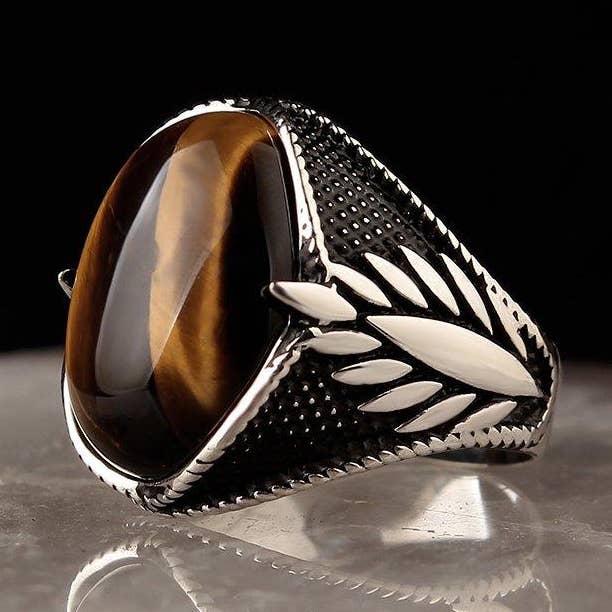 Tiger Eye Pinky Ring Sterling Silver för wholesale av Ephesus Jewelry