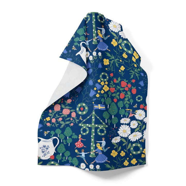 Dança de Midsommar Toalha de Cozinha Azul por atacado de Arvidssons Textil
