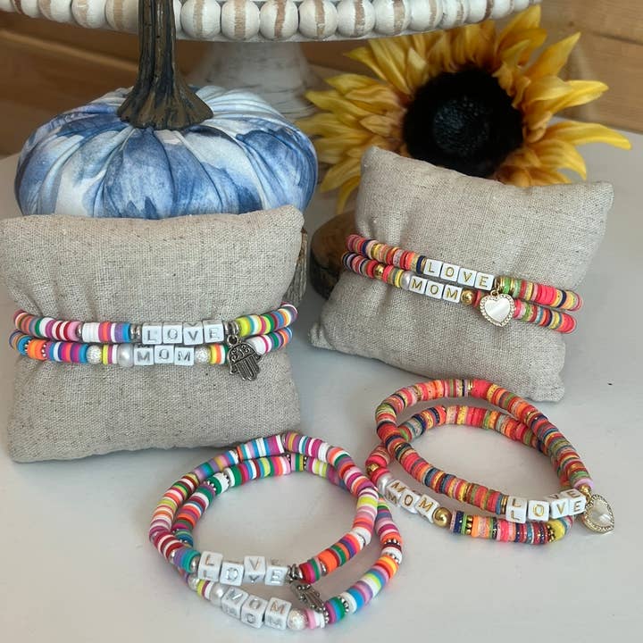 Leanne Bruce Co. - Wholesale Jewelry Set - Bracelet Duo MOM LOVE Handmade Stretchy Polymer Clay Disks0