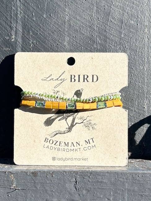 Sonnenblume, Moosgrün, Silber oder Gold Tila-Perlenarmband für den Großhandel von Lady Bird Market