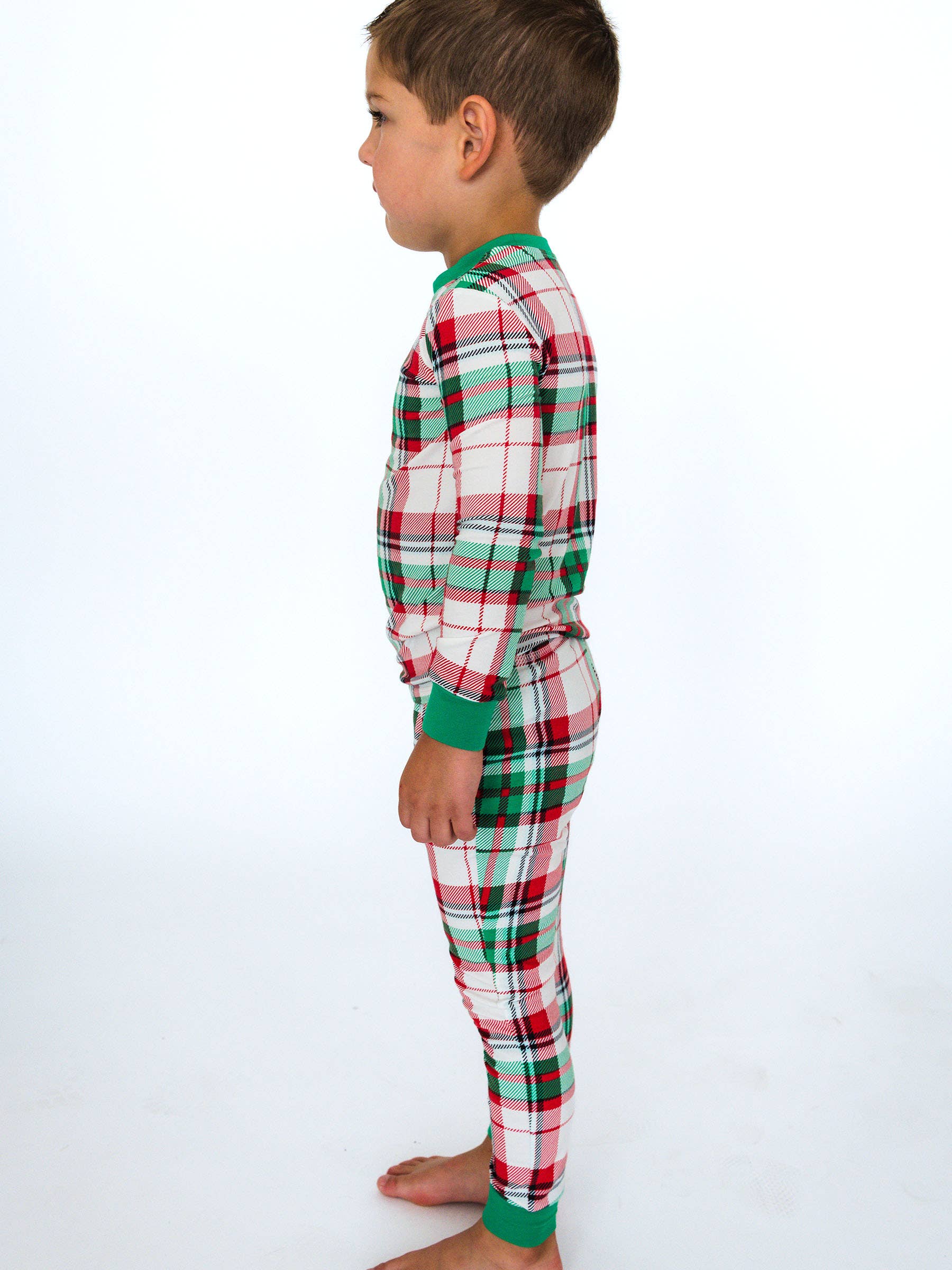 White SoftSnooze™ Boys Cotton Modal Dashing Dreams Plaid Long Sleeve Pajama Set for wholesale on Faire1