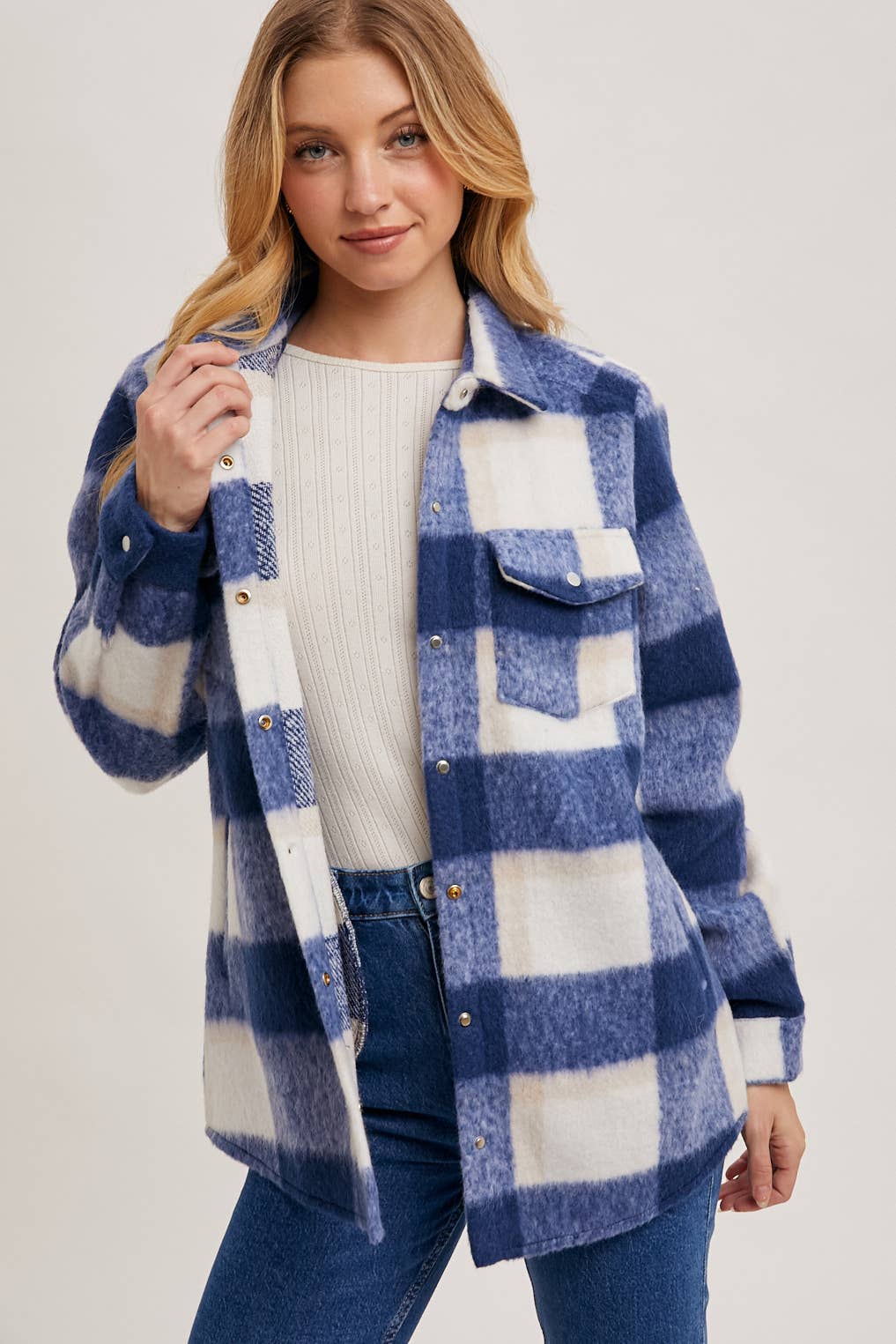 Bluivy – Engroshandel Skjortejakke/shacket – til kvinder – PLAID BØRSTET FLANNEL SHACKET19