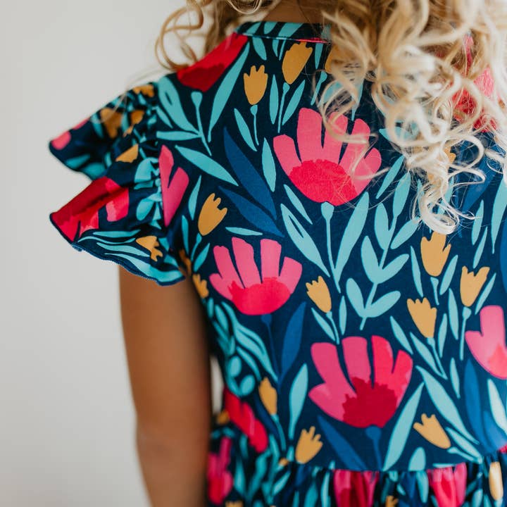 Adorable Sweetness - Wholesale Dress - Kids - Kids Blue Floral Flutter Sleeve Summer Dress3