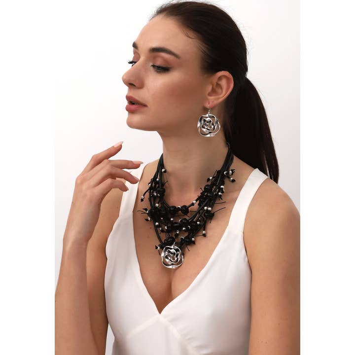AVENS - Wholesale Jewelry Set - Handmade Silvertone Necklace and Earrings Jewelry Set
