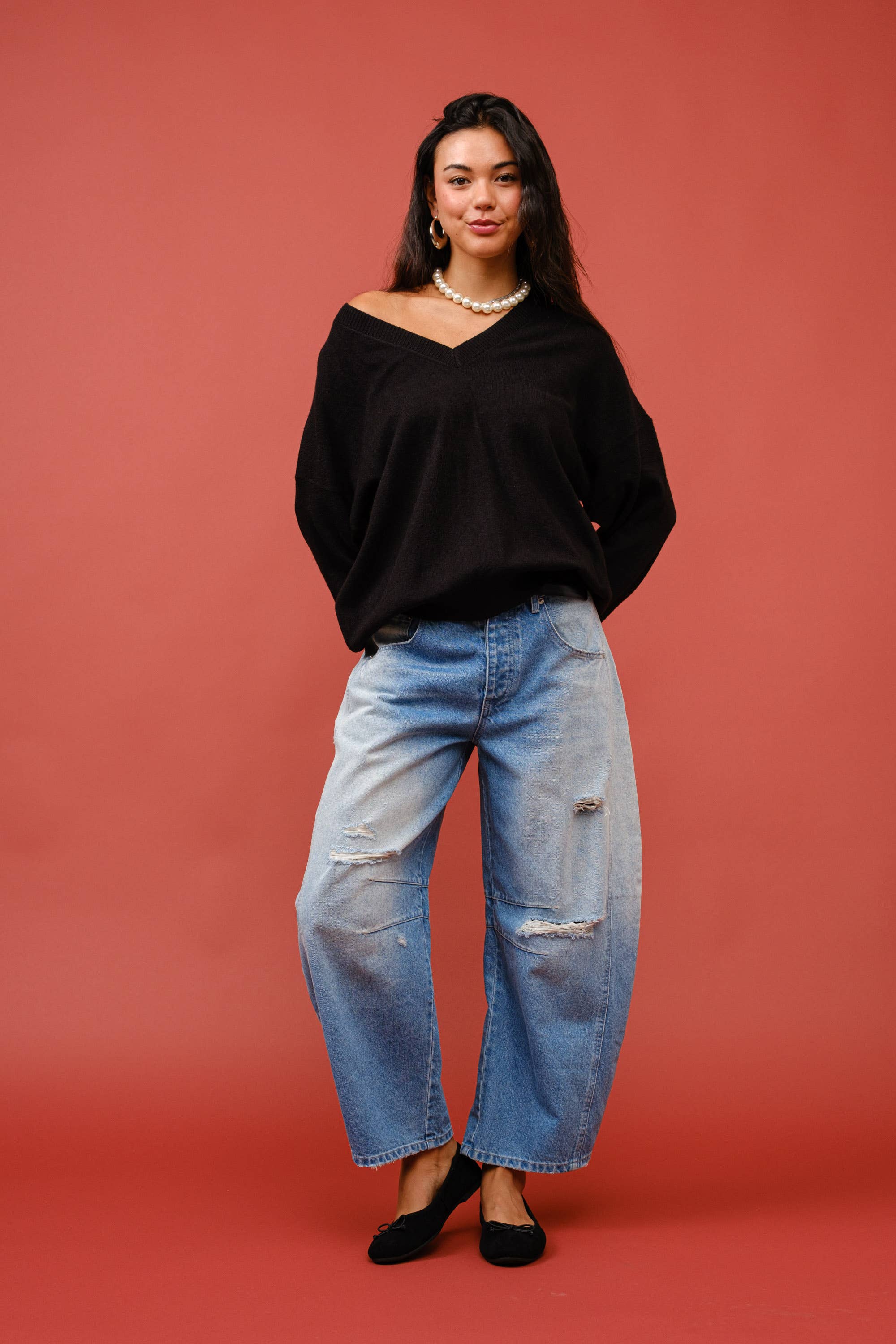 Signature 8 – Pulôver - Mulher por atacado – Suéter Oversized de Cashmere com Decote V e Mangas Longas S631221