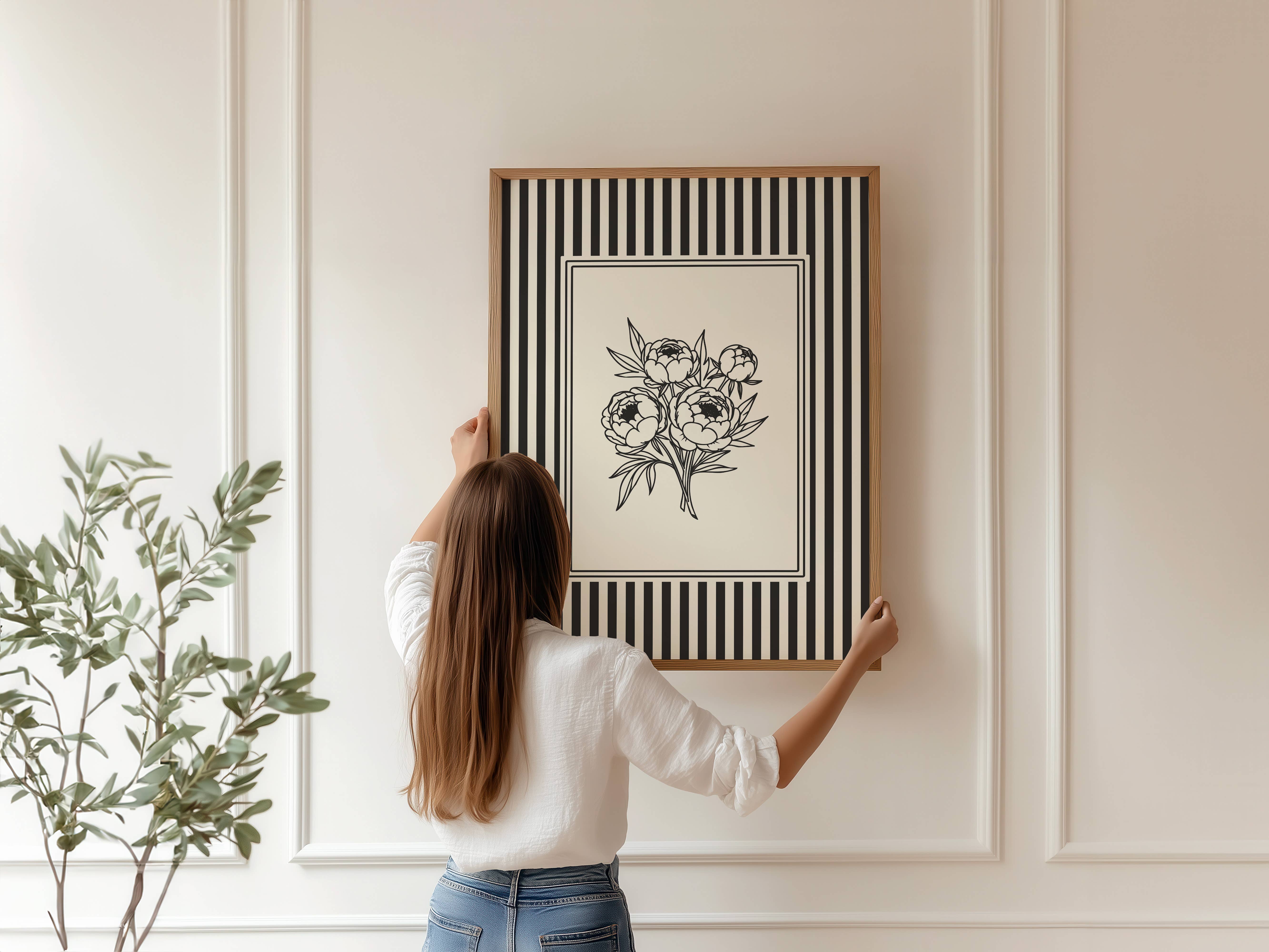 Paperly Creative Co - Wholesale Art Print - Minimalist Black & White Peonies Art Print II14