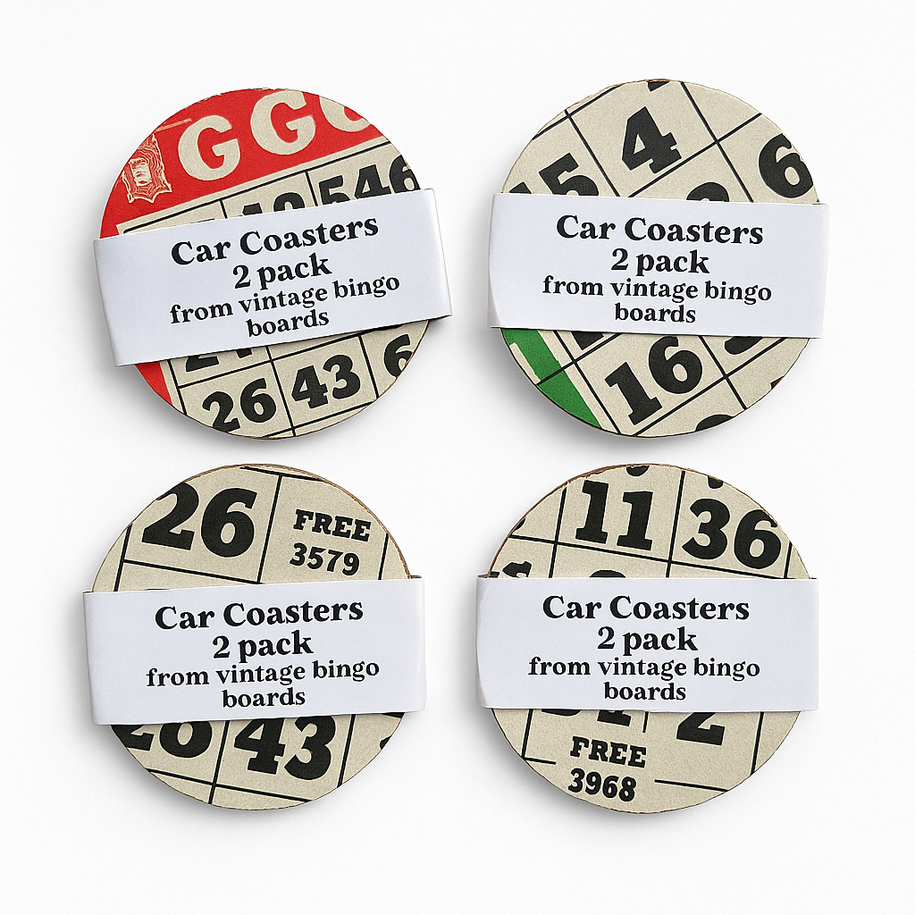 The Mustache Cat Made - Wholesale Car Coaster - Unisex - Vintage Bingo Board Car Coasters (set of 2)2