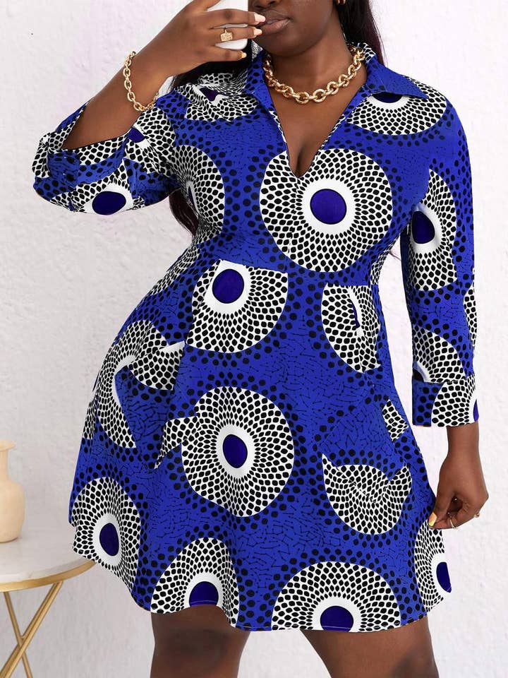 Flarix - Wholesale Dress - Women's - plus geo print hidden pocket dress