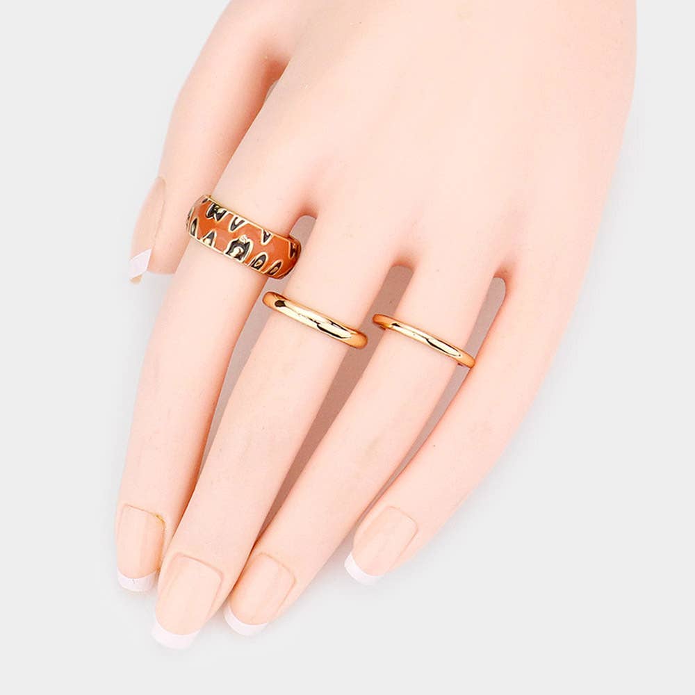 Sensibling Corp. - Vente Anneau/bague à empiler - Lot de 3 bagues en métal à motif émaillé guépard/léopard.3