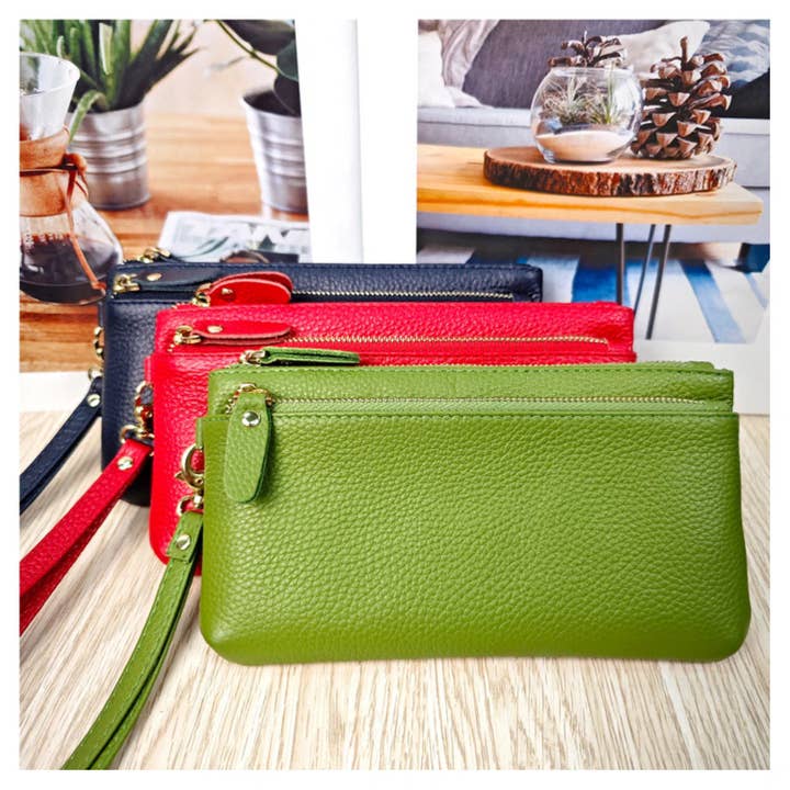 Real Leather Double Zipper Clutch Bag with Wristband-2405 for wholesale by Superbia