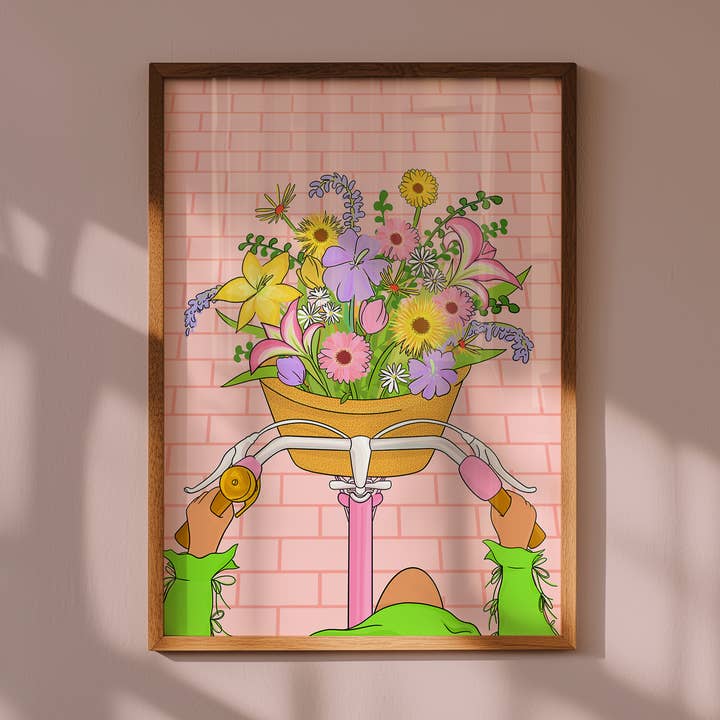 Impression artistique illustrée de panier de fleurs pour la vente par Laura Frances Heitzman
