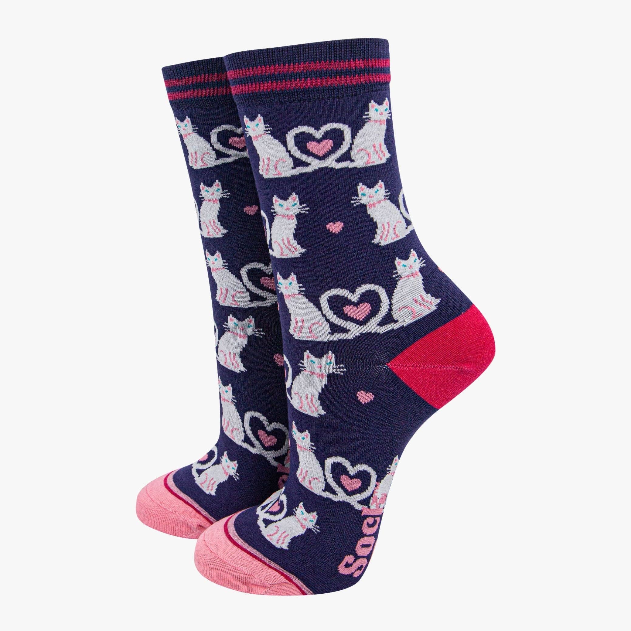 Sock Talk - Wholesale Gift Box - Women's Socks Gift Box- Navy, Cats1