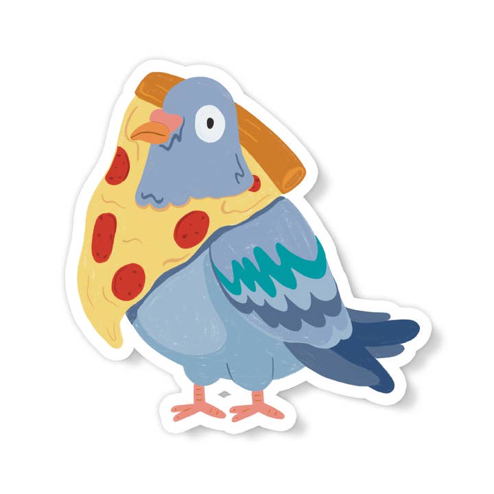 Pigeon and Pizza Silly Goofy East Coast City Vinyl Sticker for wholesale by Parcel Island