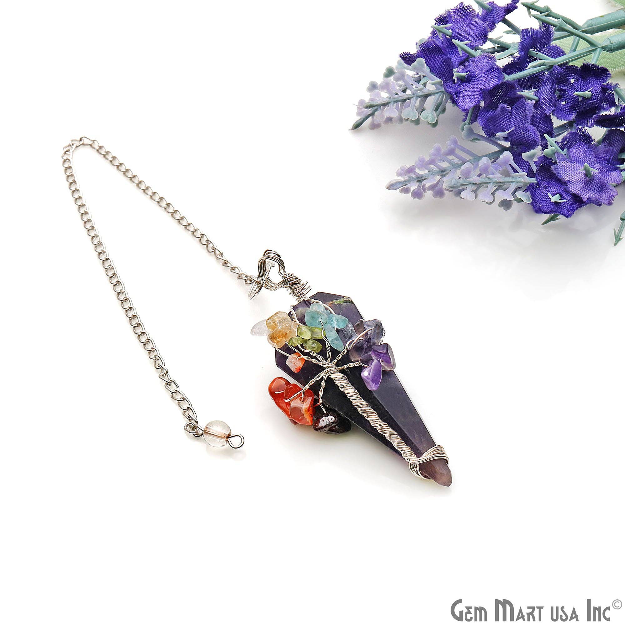 GemMartUSA - Vente Planches de pendule - Pendentif pendule Healing à 7 chakras avec chaîne en fil d'argent5