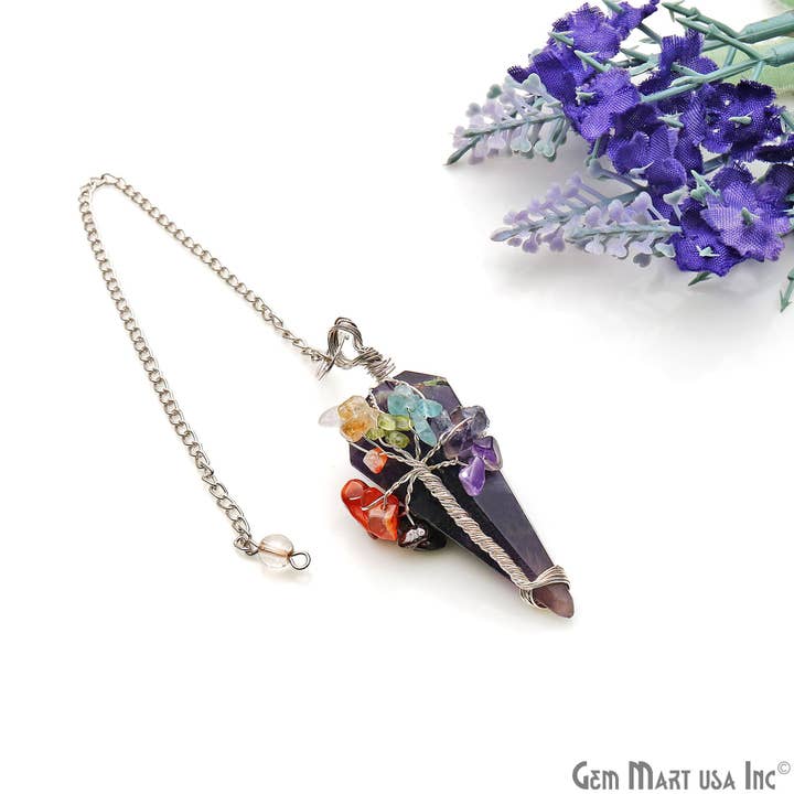 GemMartUSA - Vente Planches de pendule - Pendentif pendule Healing à 7 chakras avec chaîne en fil d'argent5