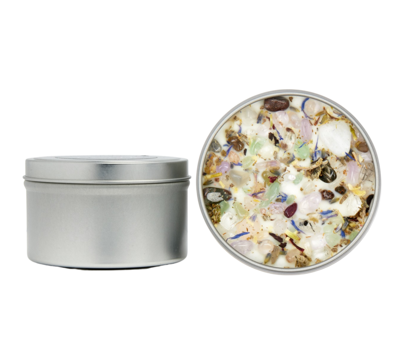 New Moon Beginnings - Wholesale Travel Candles - Crystals & Herb Energy Candles 8oz Tin Soy Candles Handmade17