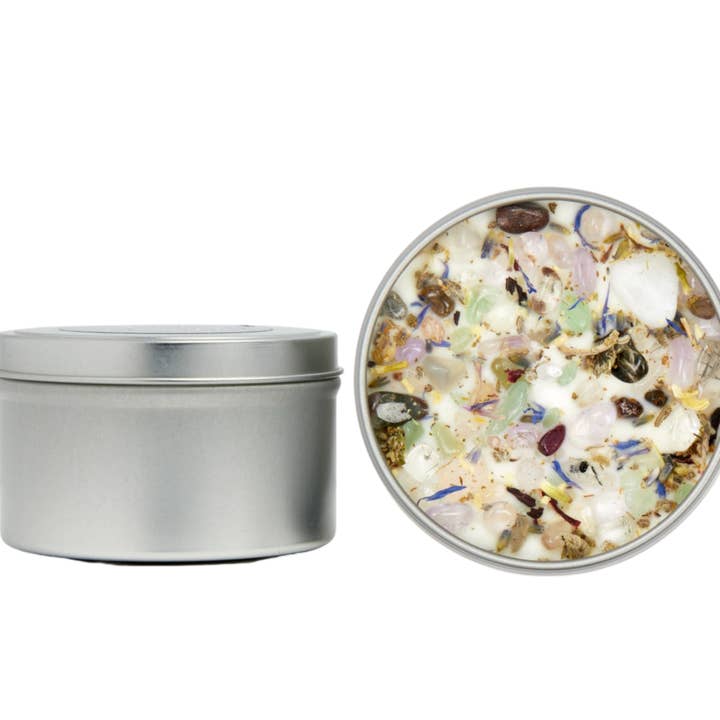New Moon Beginnings - Wholesale Travel Candles - Crystals & Herb Energy Candles 8oz Tin Soy Candles Handmade17