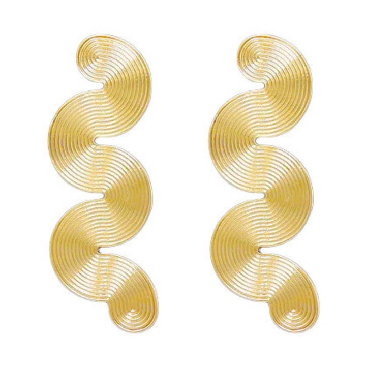 Vixen Serpentine Wave Statement Gold Drop Earrings for wholesale by MizDragonfly