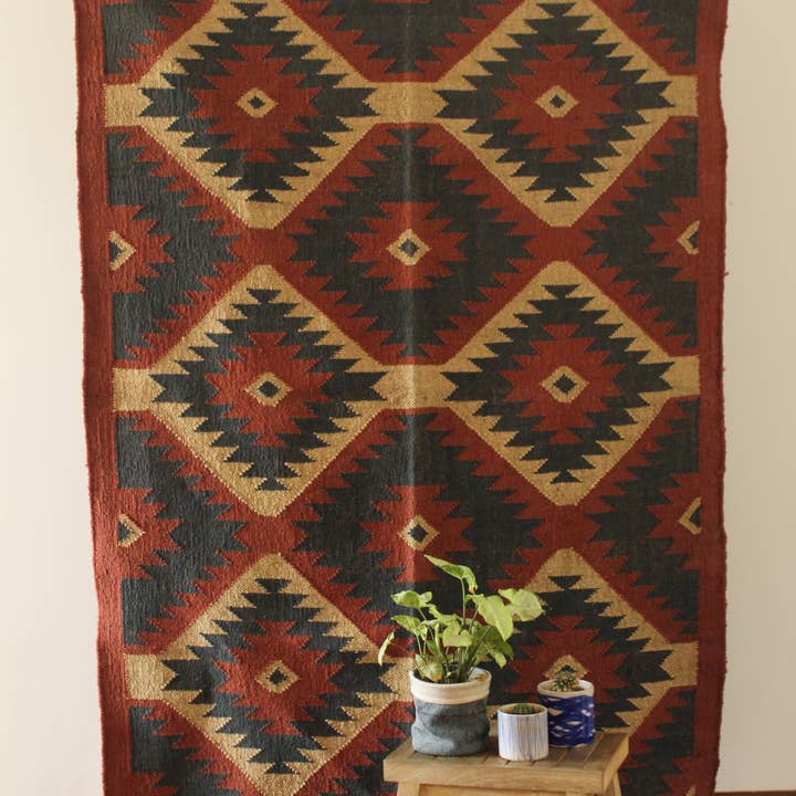 4 x 6, handgefertigter Kelim-Teppich aus Wolle und Jute — Tulpe für den Großhandel von Rugs Boutique