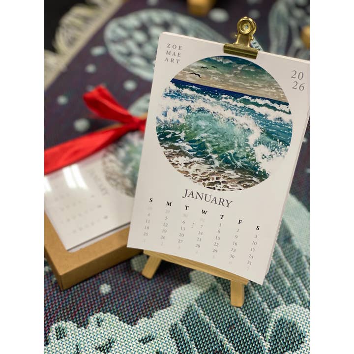 2026 Seascape Art Desk Calendar for wholesale by Zoe Mae Art LLC