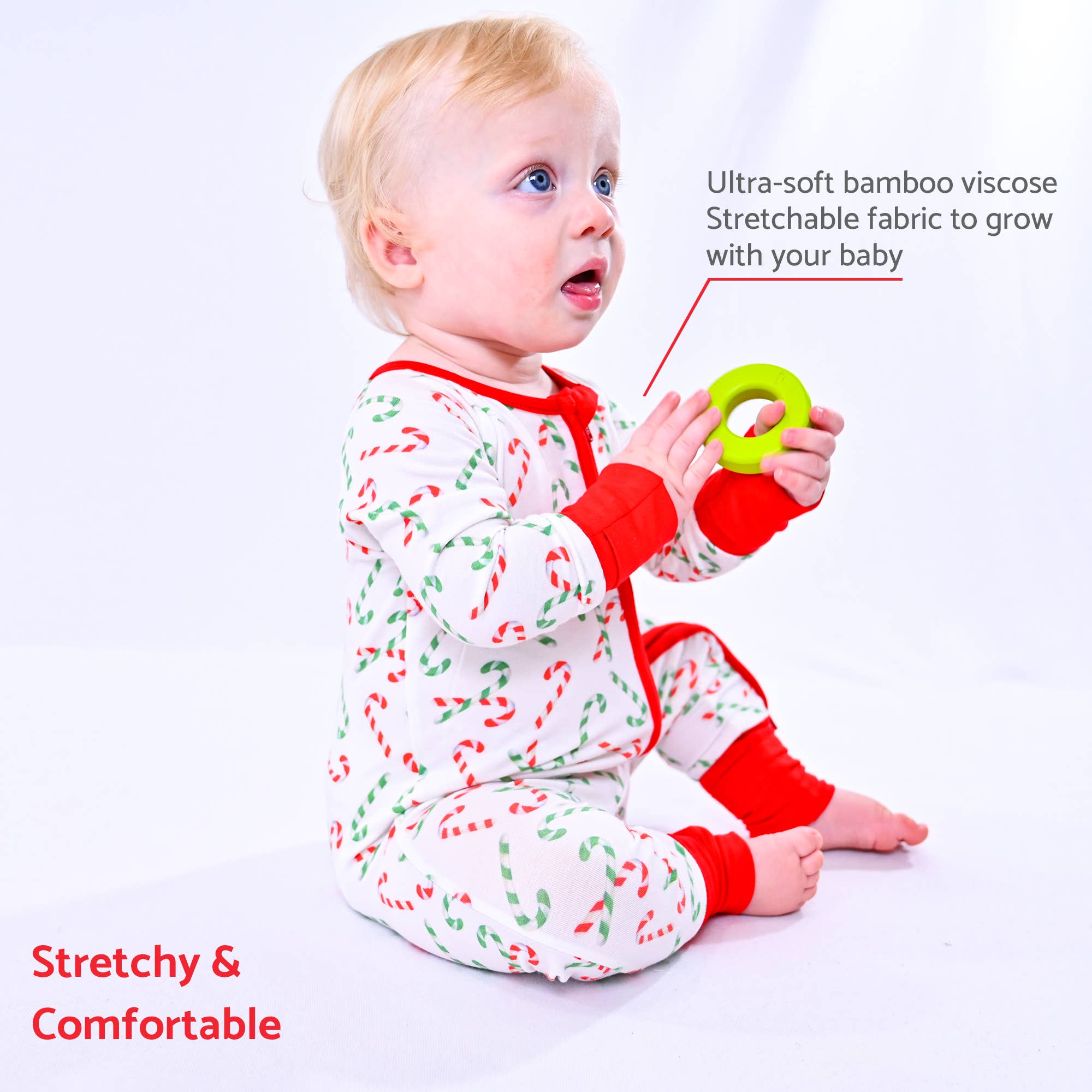 LollyBanks - Wholesale Sleepsuit - Baby - Candy Cane Christmas Holiday Baby Bamboo Pajamas1