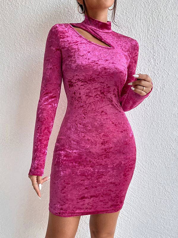 FUCHSIA Hule ensfarvede minikjoler med høj talje med lange ærmer for engroshandel på Faire2