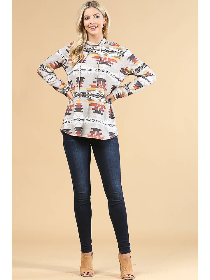 KAKI/ROUILLE SWEAT À CAPUCHE ULTRA DOUX X167-RIAH AZTEC en vente sur Faire2