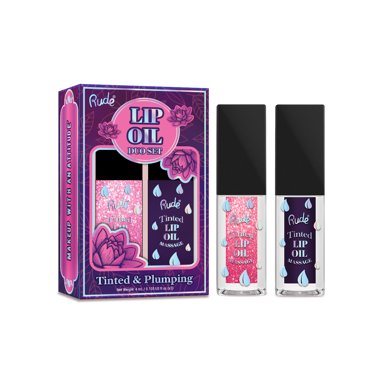 Rude Cosmetics - Wholesale Lip Gloss - Tinted & Plumping Lip Oil Massage Duo Set1
