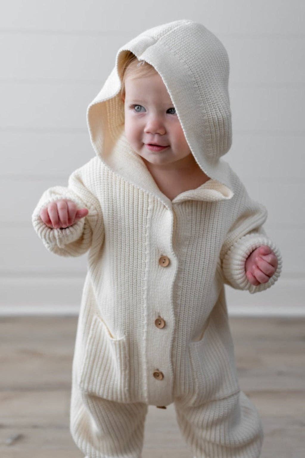 Yooushi - Wholesale Jumpsuit - Baby - Cloud Cream Hooded Knit Playsuit2