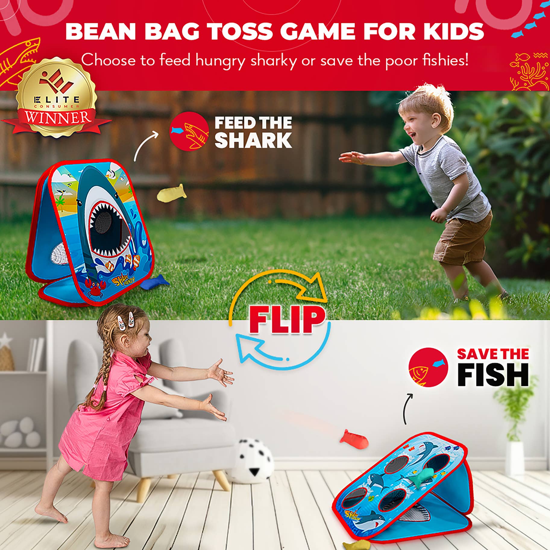 Swooc Games - Vente Jeu de sport – enfant et bébé - Shark Frenzy™ | Jeu de lancer de sacs de haricots 2 en 1 pour enfants1