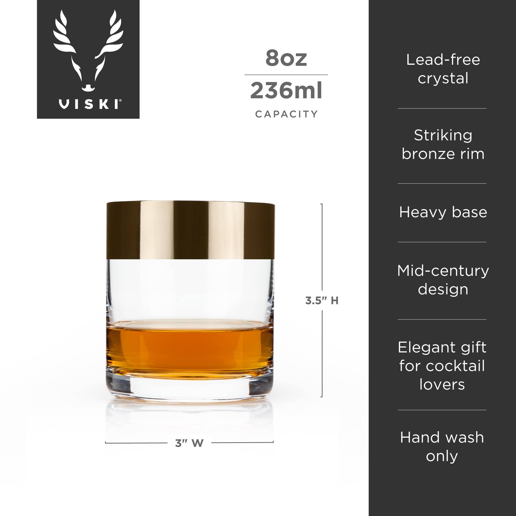 Viski - Wholesale Drinking Glass/Cup - Irving™ Bronze Rimmed Crystal Lowball Tumblers Set of 26