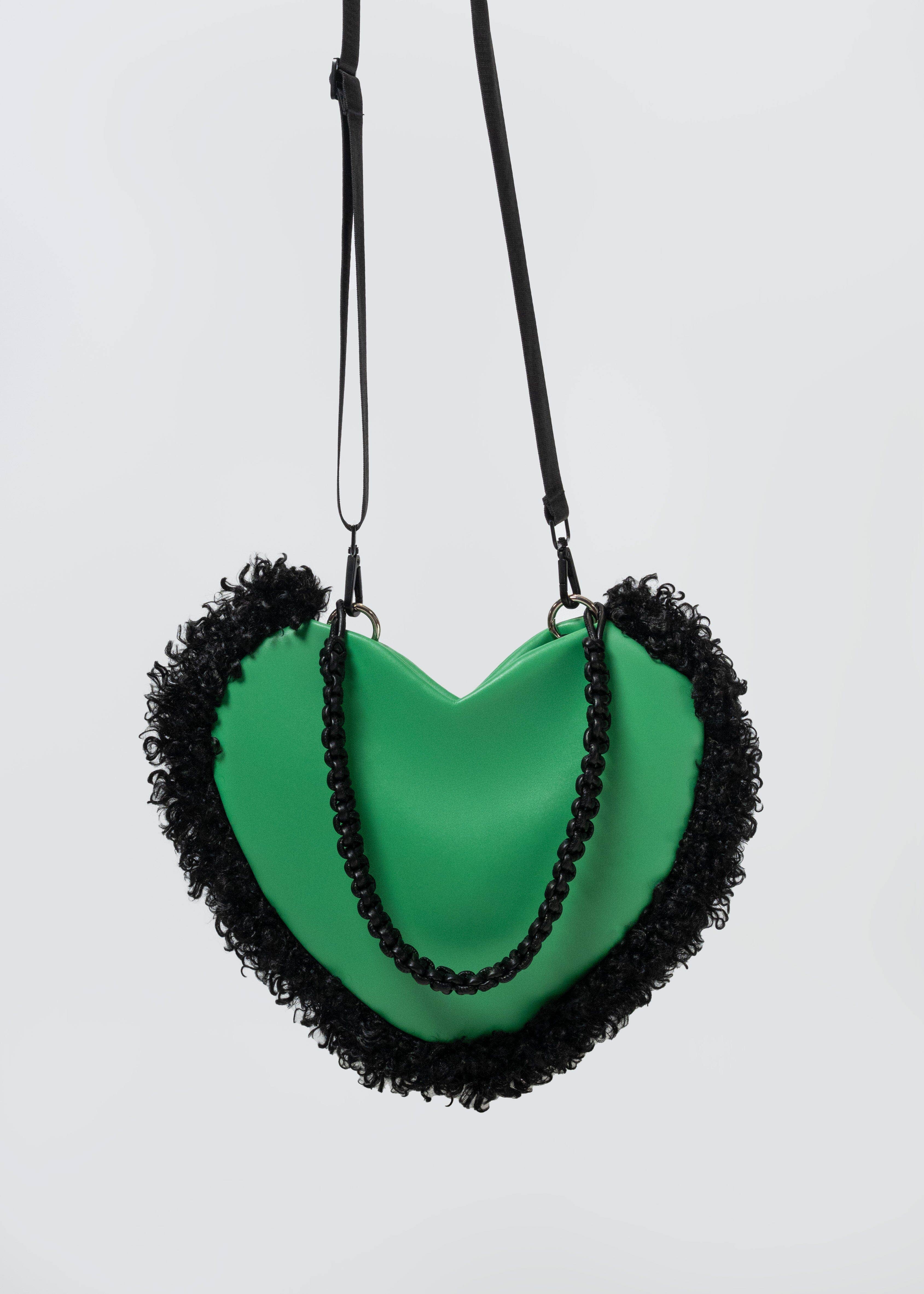 KATE HEWKO - Wholesale Top Handle Bag - Women's - Shag Trim Vegan Leather Heart Bag4