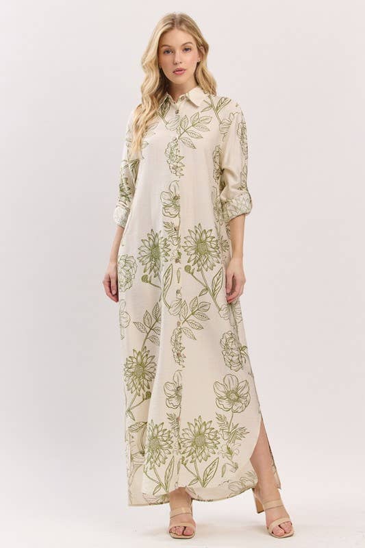 Pink Irene Wholesale - Wholesale Dress - Women's - Women Woven Floral Print Button-Down Maxi Dress22